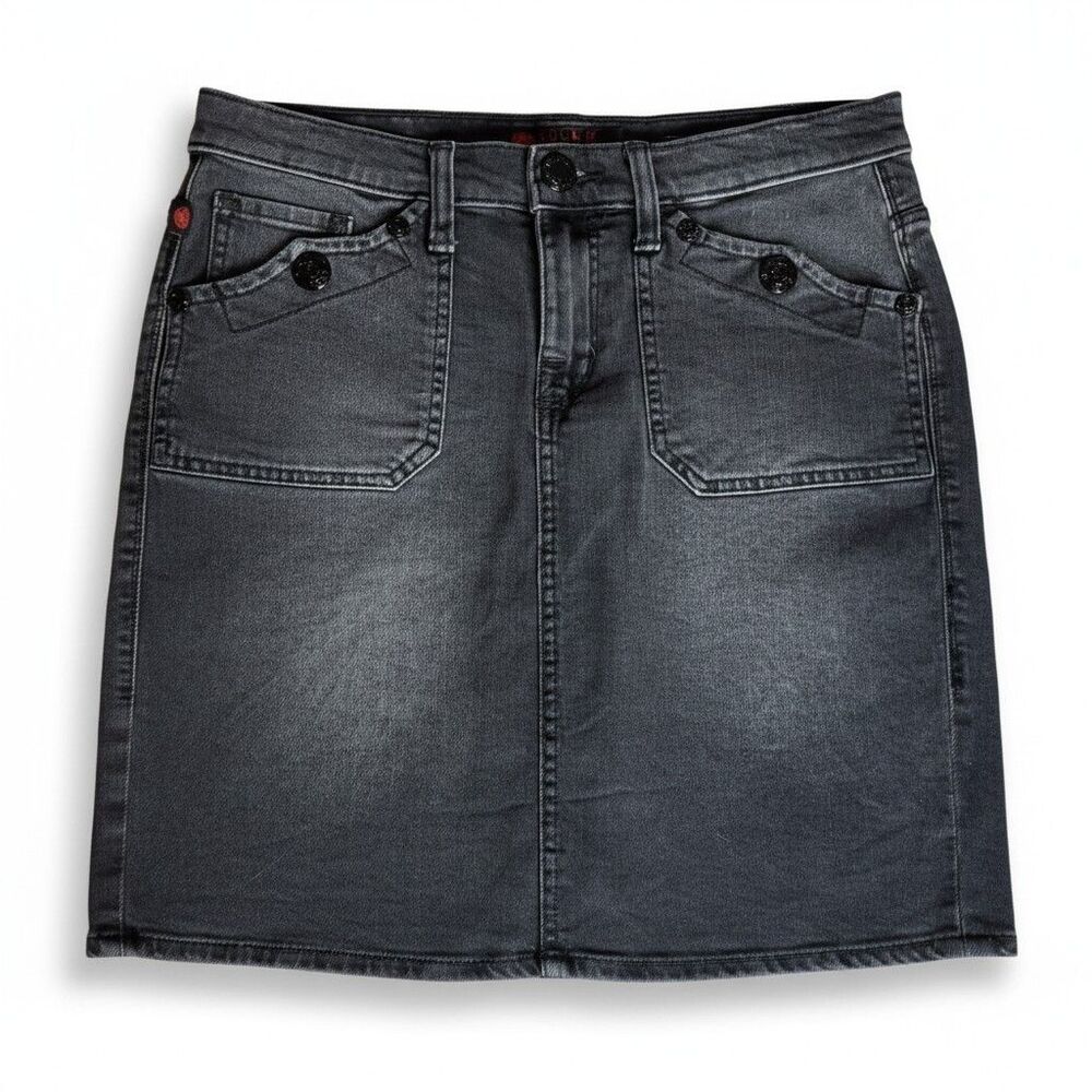 Rock & Republic Poison Mini Skirt Size 8 Black Denim Distressed Grunge Punk Rock